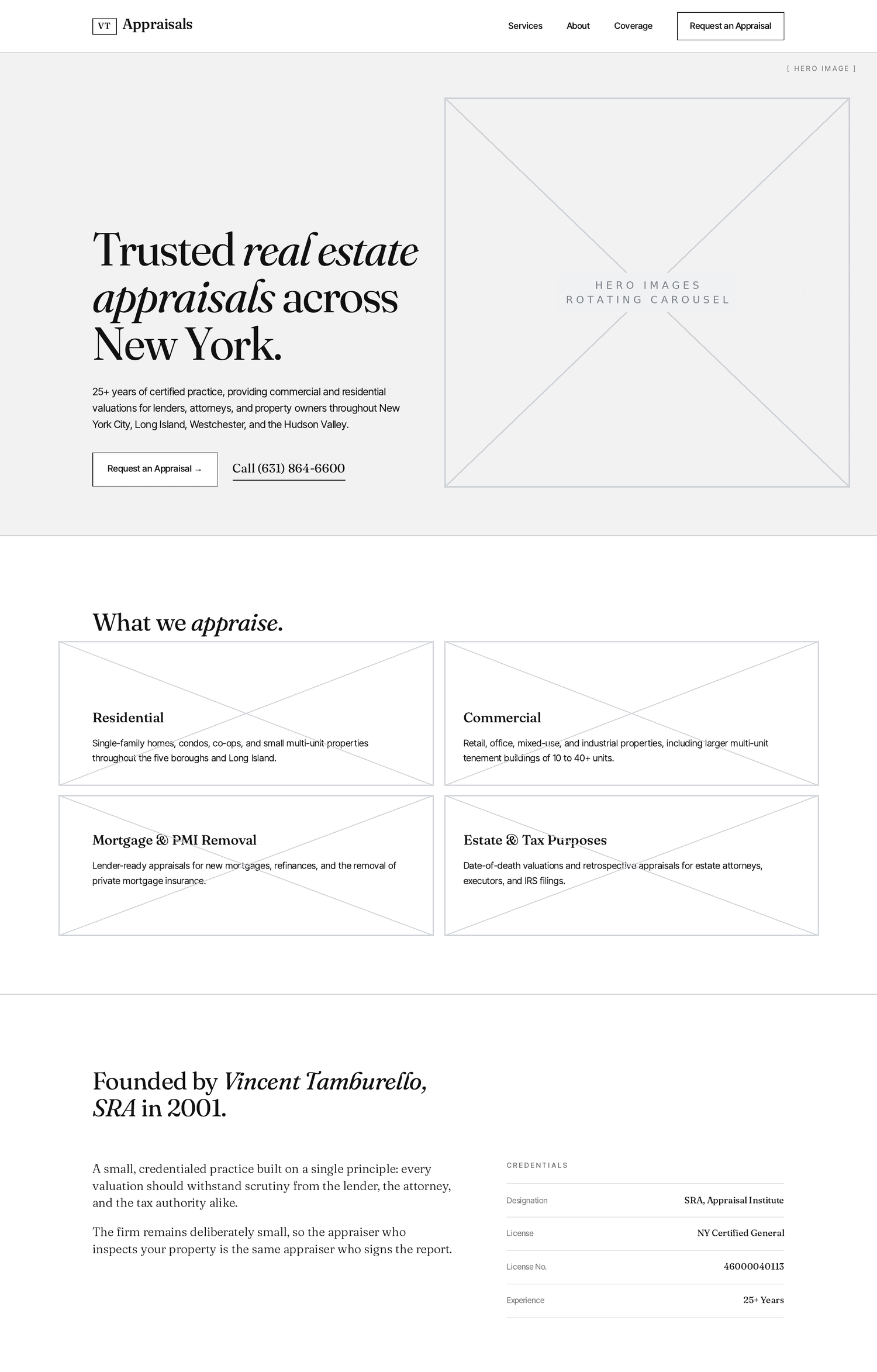 Line-art wireframe: hero, services, and about sections